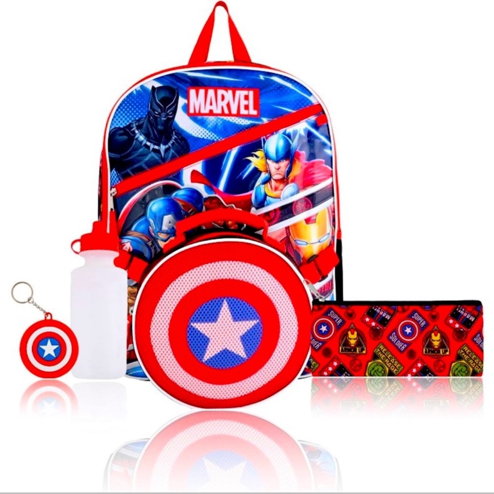 Marvel Avengers 5-Piece Backpack & Lunch Bag Set, New!